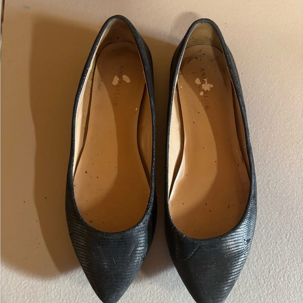 Ann Taylor Black Textured Leather Flats